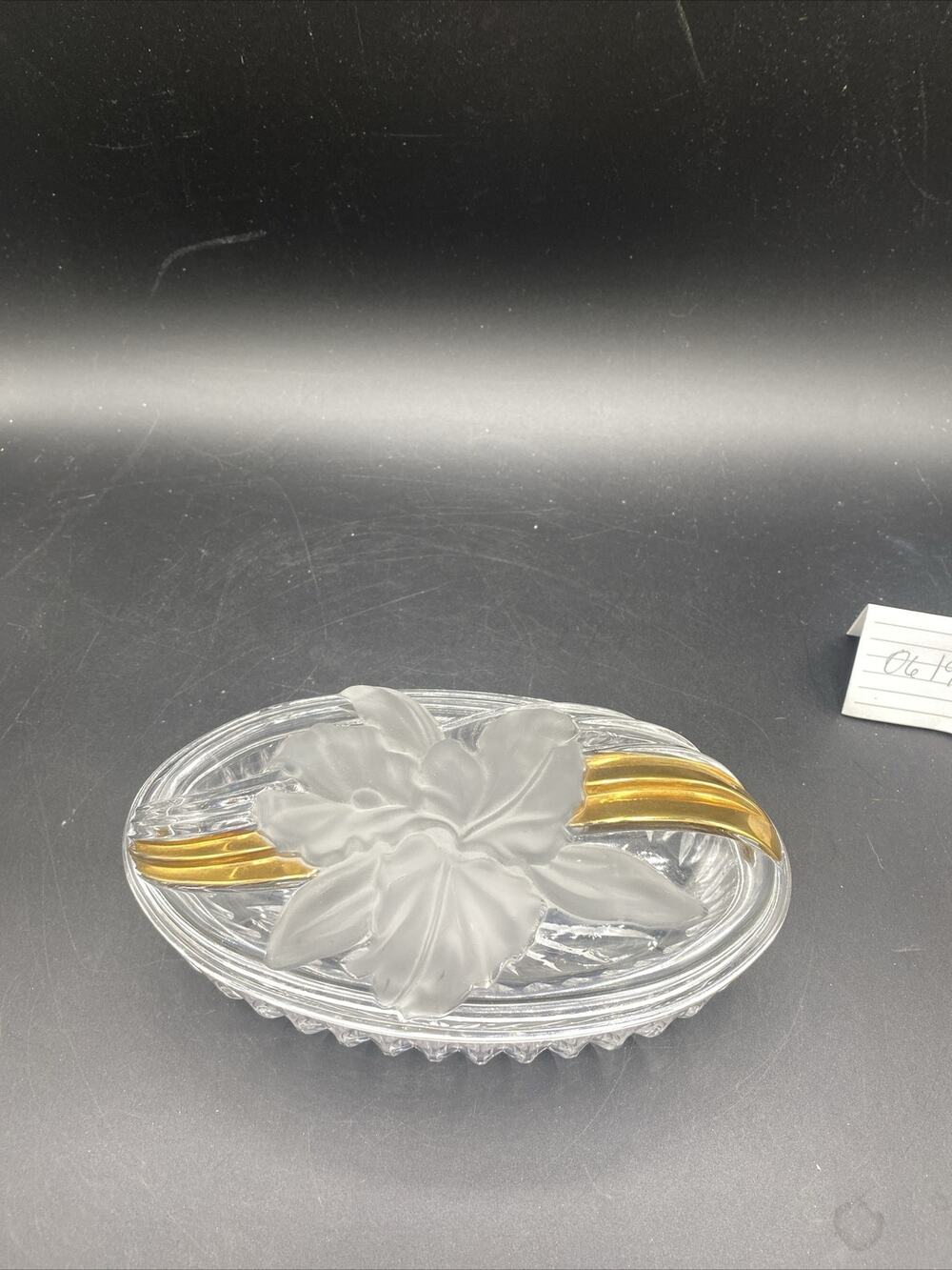 Vintage Mikasa Studio Nova Oval Frosted Orchard Trinket/Candy Dish W/Gold Ribbon